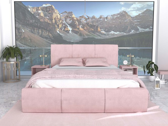 Łóżko stelaż+materac różowe przód SKYE