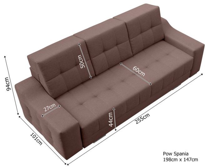 Sofa pikowana rozkładana wymiary 255cm MERIO