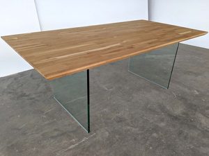 Miniaturka 11 - Duży drewniany stół do jadalni na szklanych nogach FOXY