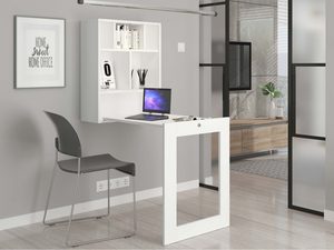 Miniaturka 6 - Kompaktowe biurko rozkładane białe rozłożone SARI