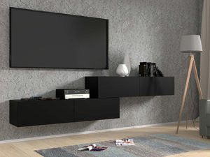 Miniaturka 3 - Wisząca szafka RTV czarna 2x140 aranżacja AMIRA