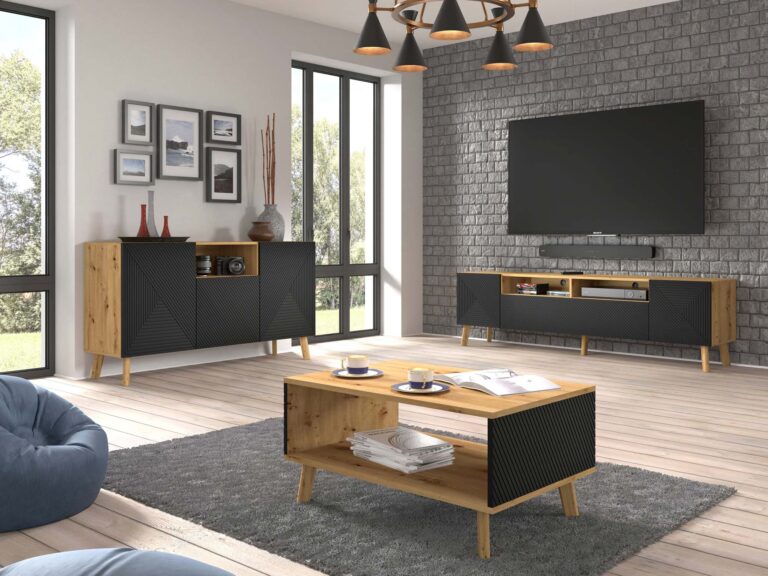 Salon z ceglaną ścianą