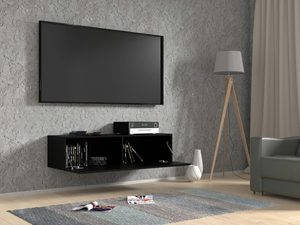 Miniaturka 5 - Matowa szafka RTV wisząca czarna 120 aranżacja otwarta AMIRA