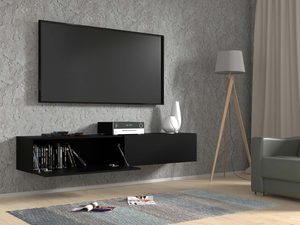 Miniaturka 2 - Czarna szafka pod TV 180 otwarta aranżacja AMIRA