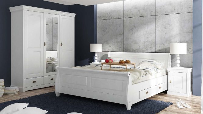 Sypialnia białe meble drewniane ANADI