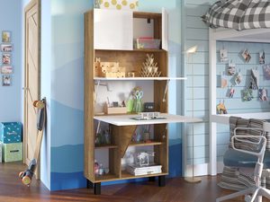 Miniaturka 25 - Nowoczesne biurko rozkładane regał biały burgundzki otwarte aranż CHAN