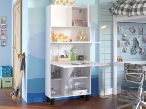 Miniaturka 22 - Nowoczesne biurko rozkładane regał biały open aranż3 CHAN