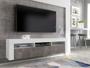 Miniaturka 12 - Szykowna szafka RTV do salonu aranżacja wisząca ciemny beton biały KILIS