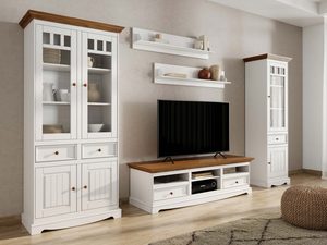 Miniaturka 18 - Witryna w stylu prowansalskim biały dąb aranżacja salon INGRID Szafka RTV Biała z Drewnianym Blatem Pomysły na Aranżacje