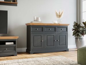 Miniaturka 8 - Biała klasyczna komoda drewniana grafit sosna aranż INGRID