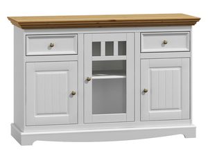 Miniaturka 2 - Komoda z przeszklonymi drzwiczkami biały dąb INGRID