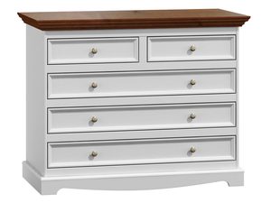 Miniaturka 3 - Biała komoda z drewnianym blatem i szufladami z gałkami