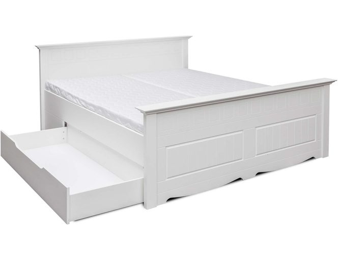 Białe łóżko z pojemnikiem pojemnik otwarty INGRID