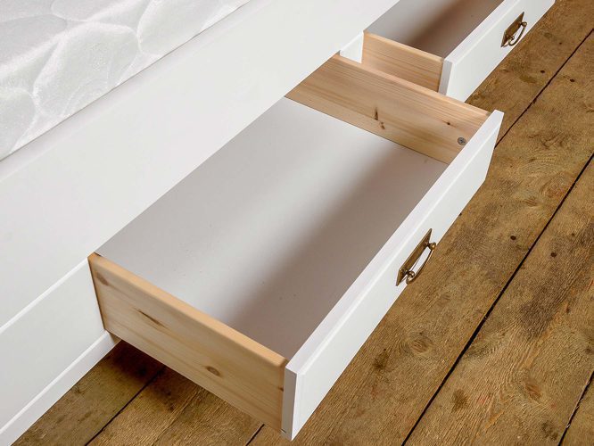 Łóżko białe dwuosobowe w stylu klasycznym białe szuflada ANADI