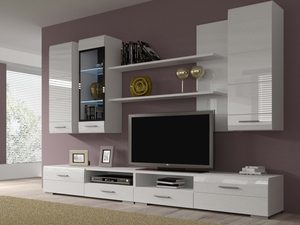 Miniaturka 1 - Funkcjonalna meblościanka do salonu biały wysoki połysk ARYA