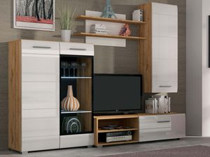 Miniaturka 1 - Nowoczesna meblościanka na wysoki połysk wotan biała AIDA