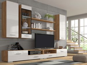 Miniaturka 2 - Funkcjonalna meblościanka do salonu wotan biały połysk ARYA