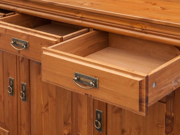 Biała komoda do klasycznego wnętrza sosna szuflada otwarta ANADI Biała komoda do klasycznego wnętrza sosna szuflada otwarta ANADI