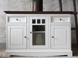 Miniaturka 3 - Komoda z przeszklonymi drzwiczkami biały orzech aranż INGRID