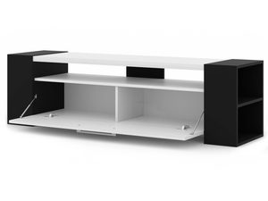 Miniaturka 3 - Funkcjonalna szafka RTV do salonu czarny biały otwarta DARLA