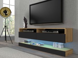 Miniaturka 2 - Wisząca szafka pod TV z oświetleniem LED artisan czarny aranżacja ELSA