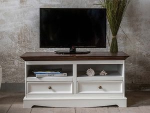 Miniaturka 4 - Klasyczna biała szafka RTV biały orzech aranż INGRID