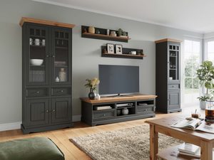 Miniaturka 10 - Duża biała szafka RTV vintage grafit sosna aranż salon INGRID