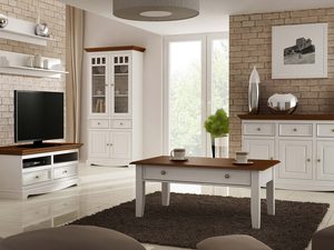 Miniaturka 6 - Klasyczna biała szafka RTV biały orzech aranżacja salon INGRID