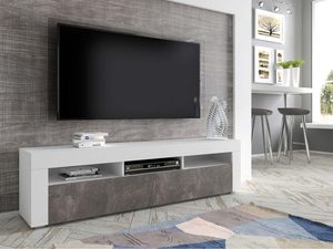 Miniaturka 10 - Szykowna szafka RTV do salonu biały ciemny beton aranżacja KILIS