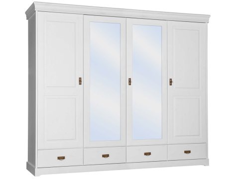 Duża szafa z lustrem z drewna sosnowego biała ANADI