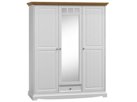 Drewniana szafa z lustrem vintage biały dąb INGRID
