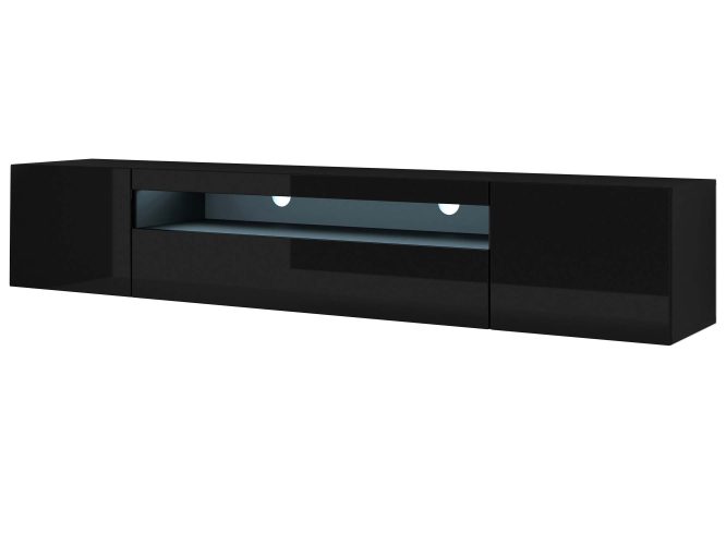 Wisząca szafka pod TV czarny połysk z LED KISMET