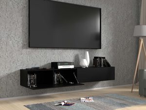 Miniaturka 7 - Szafka RTV czarny mat wisząca aranżacja 100+100 AMIRA