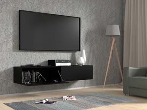 Miniaturka 3 - Industrialna szafka RTV czarna aranżacja otwarta 160 AMIRA