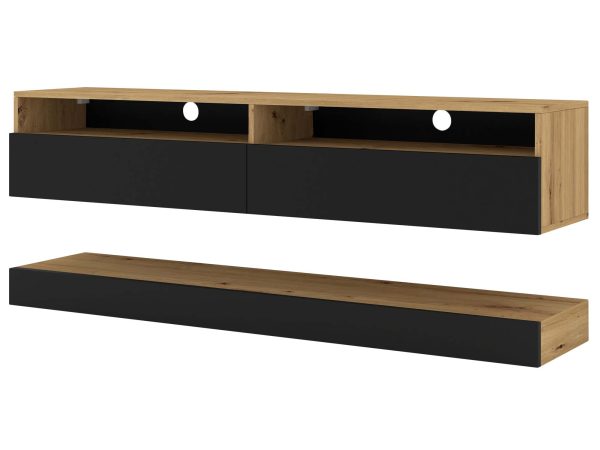 Wisząca szafka pod TV artisan czarny otwarta ELSA