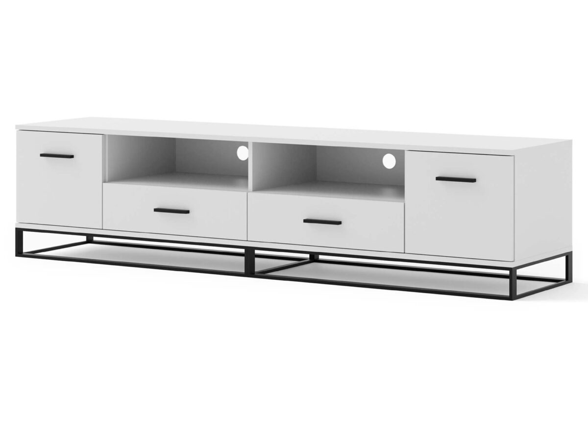 Biała szafka RTV na metalowych nóżkach ERSOY