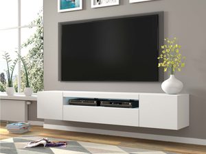 Miniaturka 25 - Wisząca szafka pod TV aranżacja biały połysk KISMET