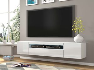 Miniaturka 20 - Wisząca szafka pod TV aranżacja biały połysk KISMET