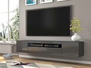 Miniaturka 21 - Wisząca szafka pod TV aranżacja grafit połysk KISMET