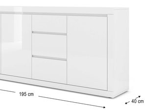 Miniaturka 1 - Szeroka komoda do salonu wysoki połysk wymiary TIANA