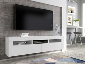 Miniaturka 11 - Szykowna szafka RTV do salonu biały wisząca aranżacja KILIS