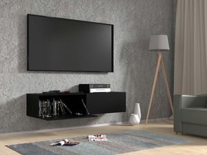Miniaturka 4 - Wisząca szafka RTV czarna 140 otwarta aranżacja AMIRA