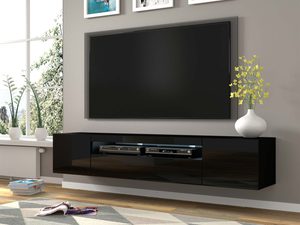 Miniaturka 23 - Wisząca szafka pod TV aranżacja czarny połysk KISMET