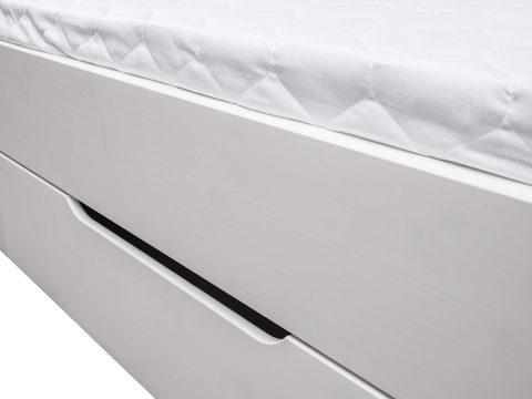 Białe łóżko z pojemnikiem pojemnik zbliżenie INGRID