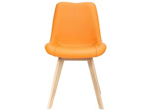 Miniaturka 1 - Krzesło kubełkowe z pomarańczowym siedziskiem i nogami z drewna