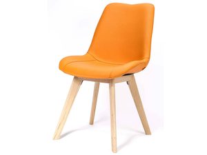 Miniaturka 2 - Krzesło kubełkowe z pomarańczową tapicerką i drewnem