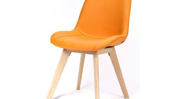 Miniaturka 2 - Krzesło kubełkowe z pomarańczową tapicerką i drewnem