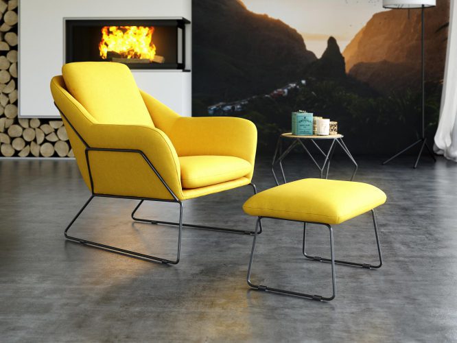 Fotel z podnóżkiem żółty NANAMI
