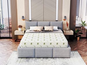 Miniaturka 2 - Łóżko z tkaniny z pikowanym zagłówkiem i pojemnikiem w stylu glamour