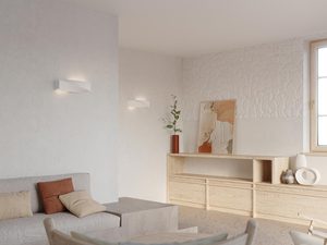 Miniaturka 18 - Aranżacja salonu z dębową komodą i nowoczesnym oświetleniem